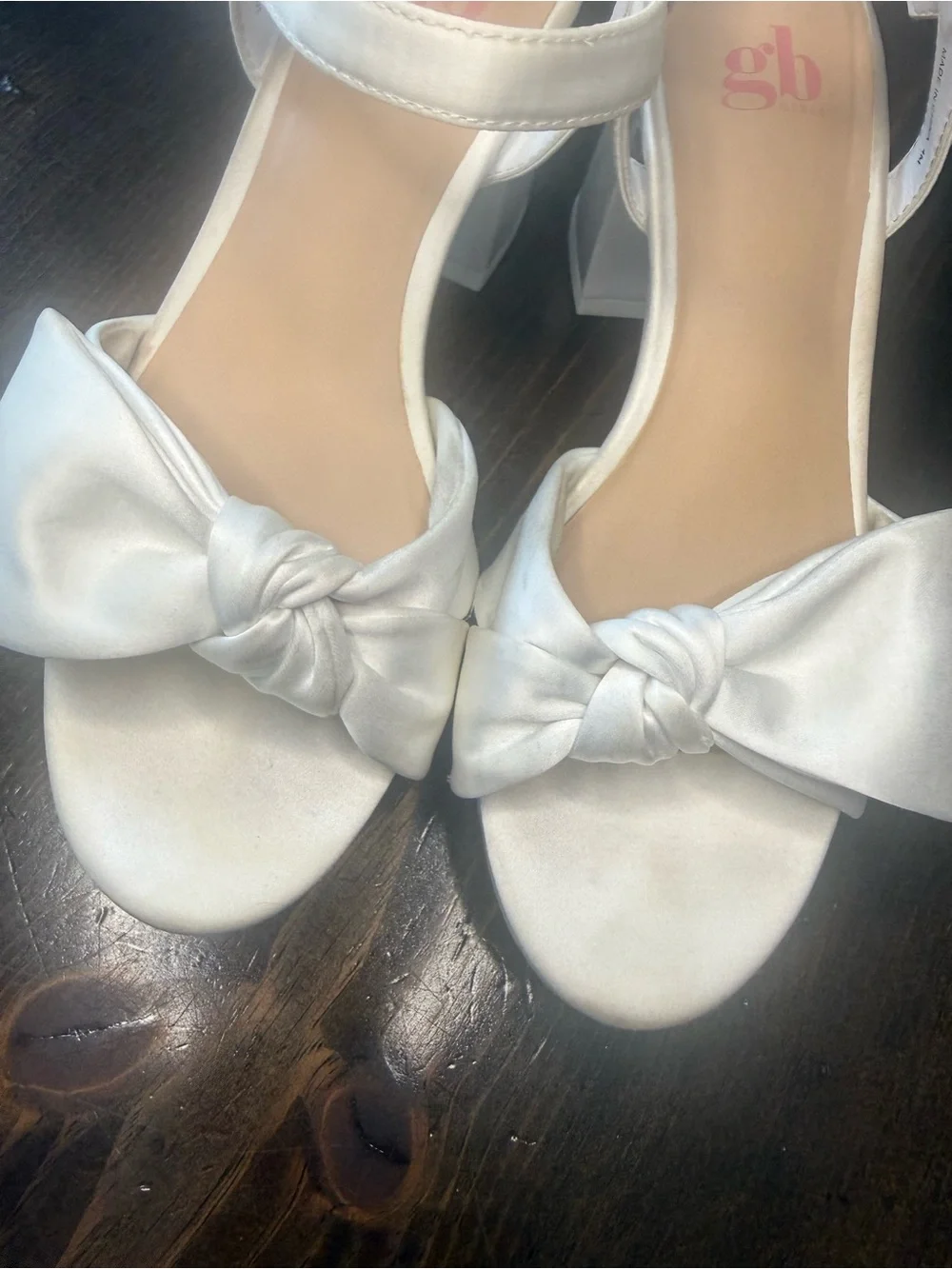 GB girls White Knotted Bow Block White Heel Sandals